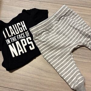 The Children's Place Black Tee and Gray Striped Pants Set